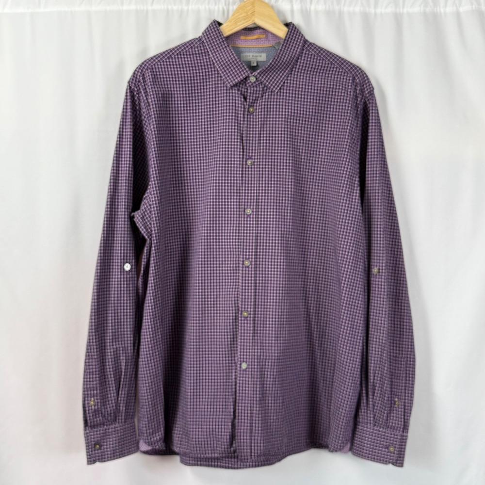 Ted Baker Flip Cuff Button Up Shirt Mens 6 (XXL) Roll Tab Sleeve Oxford Cotton‎